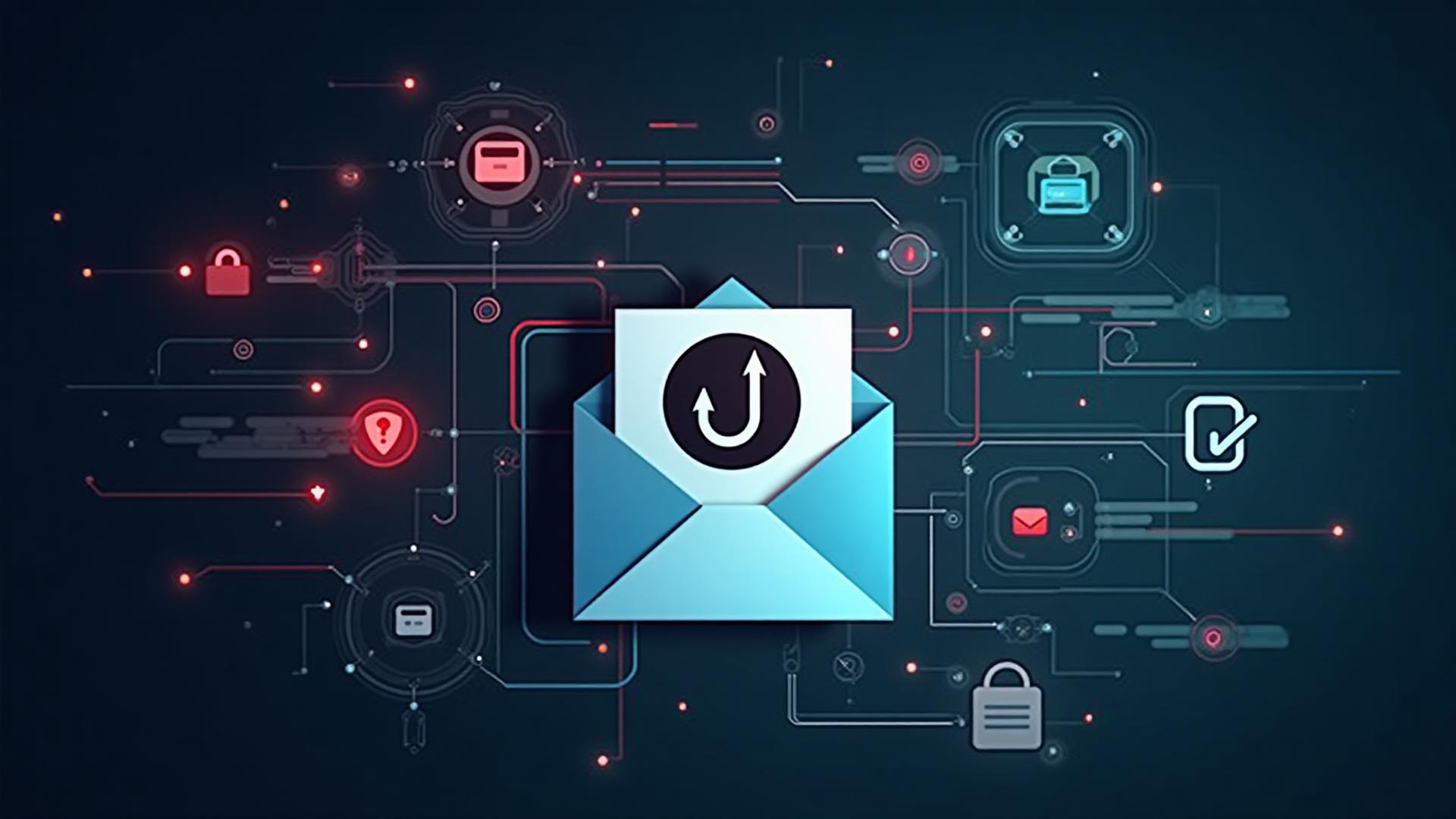 Ilustração de ataque phishing mostrando email malicioso sendo capturado por anzol digital, representando engenharia social e roubo de credenciais